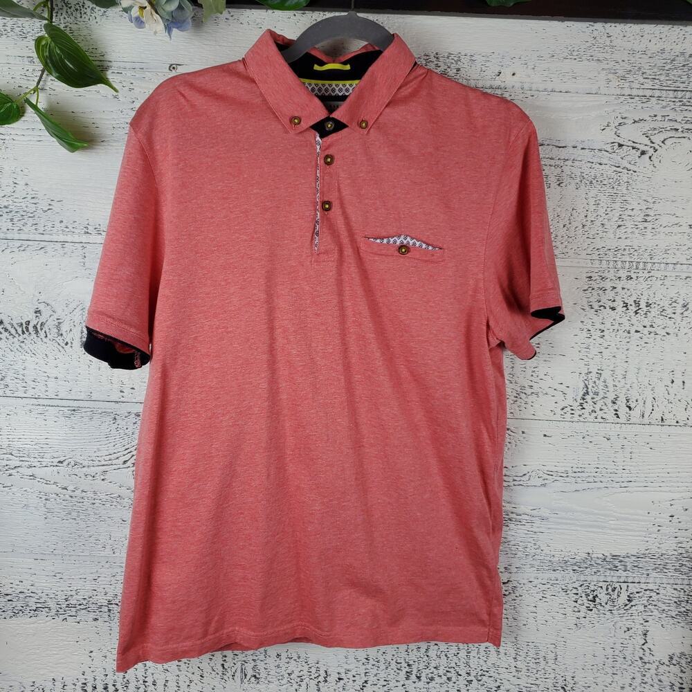 🐊 Ted Baker London Red Contrast Polo Shirt Size 5 / L 100% Cotton